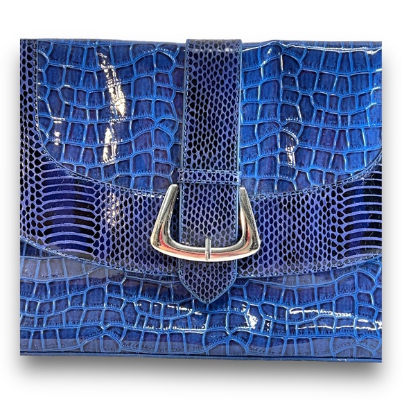 WHITEHOUSEBLACKMARKET Vintage Cobalt Blue Croc Embossed Envelope Clutch - Picture 5 of 9